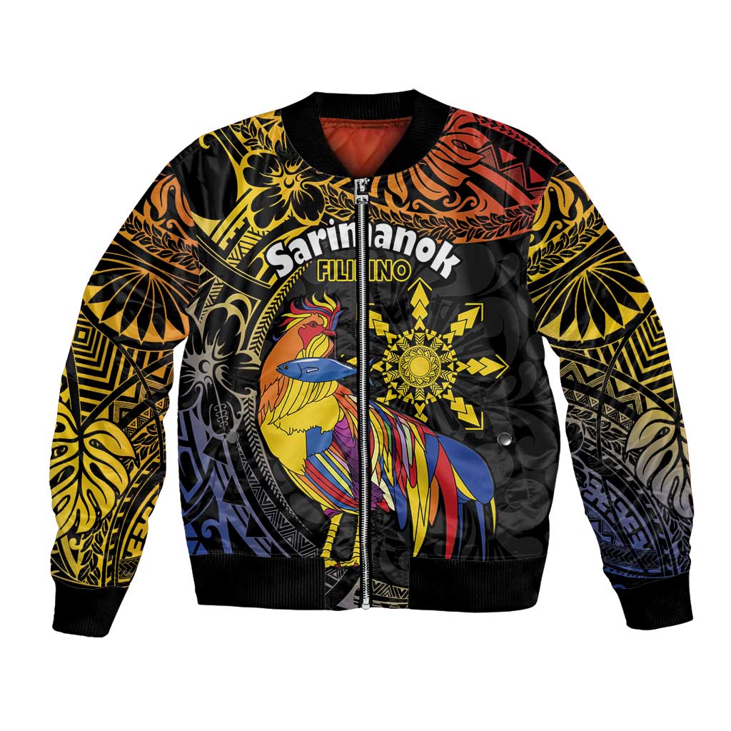Philippines Sarimanok Bomber Jacket Papanok Legendary Bird Okir Polynesian Pattern LT14 Unisex Black - Polynesian Pride