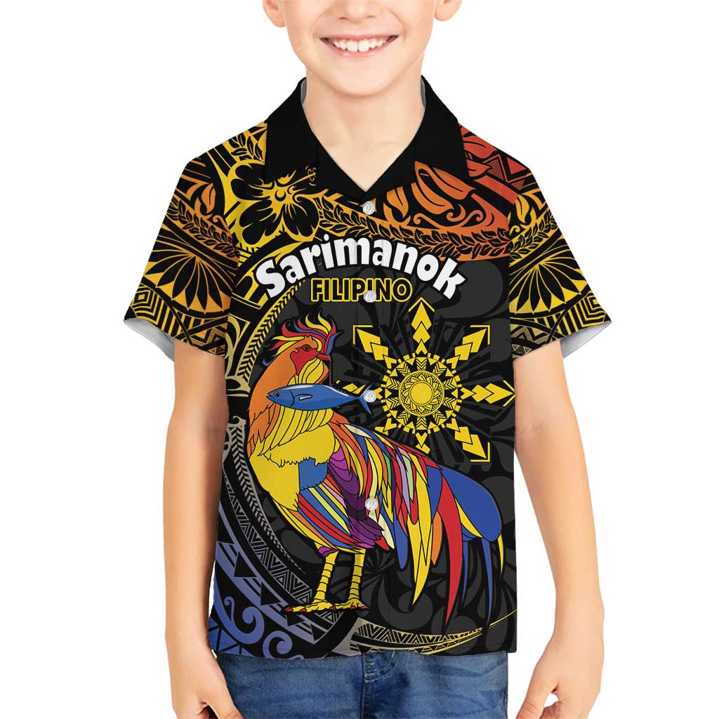 Philippines Sarimanok Family Matching Long Sleeve Bodycon Dress and Hawaiian Shirt Papanok Legendary Bird Okir Polynesian Pattern LT14 Son's Shirt Black - Polynesian Pride