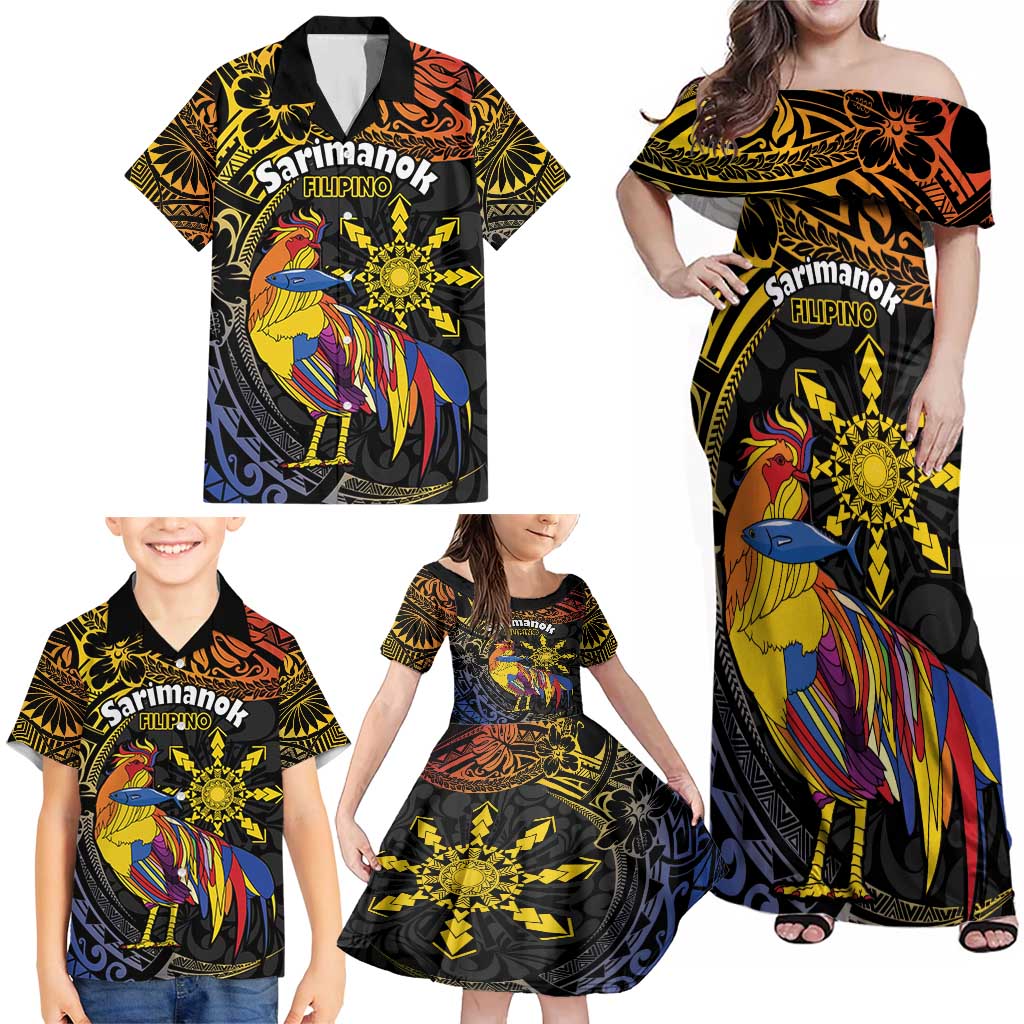 Philippines Sarimanok Family Matching Off Shoulder Maxi Dress and Hawaiian Shirt Papanok Legendary Bird Okir Polynesian Pattern LT14 - Polynesian Pride