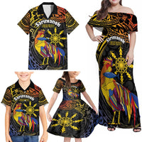 Philippines Sarimanok Family Matching Off Shoulder Maxi Dress and Hawaiian Shirt Papanok Legendary Bird Okir Polynesian Pattern LT14 - Polynesian Pride