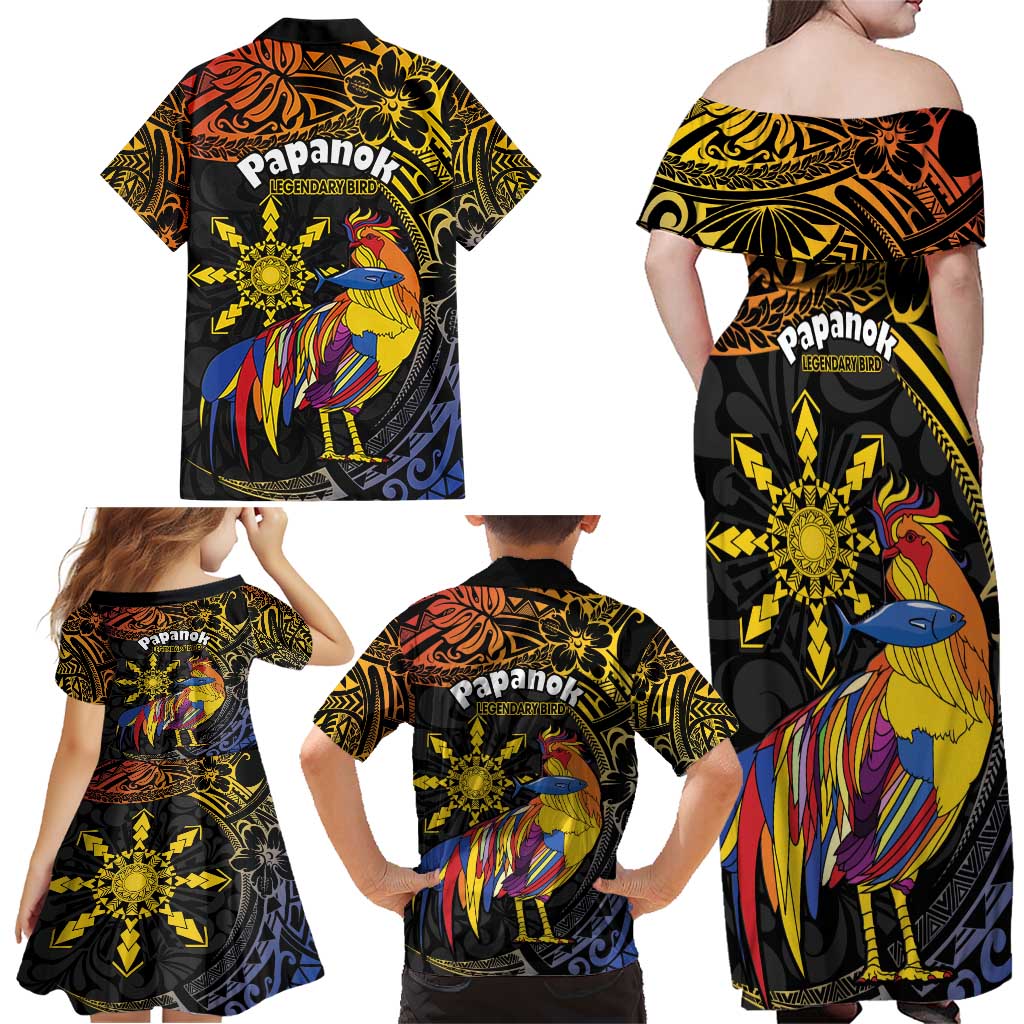 Philippines Sarimanok Family Matching Off Shoulder Maxi Dress and Hawaiian Shirt Papanok Legendary Bird Okir Polynesian Pattern LT14 - Polynesian Pride