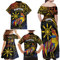 Philippines Sarimanok Family Matching Off Shoulder Maxi Dress and Hawaiian Shirt Papanok Legendary Bird Okir Polynesian Pattern LT14 - Polynesian Pride