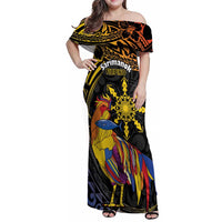 Philippines Sarimanok Family Matching Off Shoulder Maxi Dress and Hawaiian Shirt Papanok Legendary Bird Okir Polynesian Pattern LT14 Mom's Dress Black - Polynesian Pride