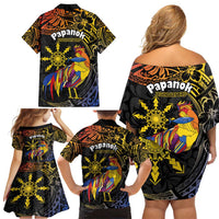 Philippines Sarimanok Family Matching Off Shoulder Short Dress and Hawaiian Shirt Papanok Legendary Bird Okir Polynesian Pattern LT14 - Polynesian Pride