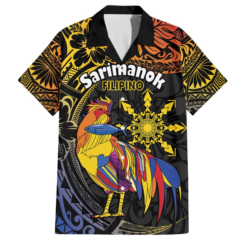 Philippines Sarimanok Family Matching Off Shoulder Short Dress and Hawaiian Shirt Papanok Legendary Bird Okir Polynesian Pattern LT14 Dad's Shirt - Short Sleeve Black - Polynesian Pride