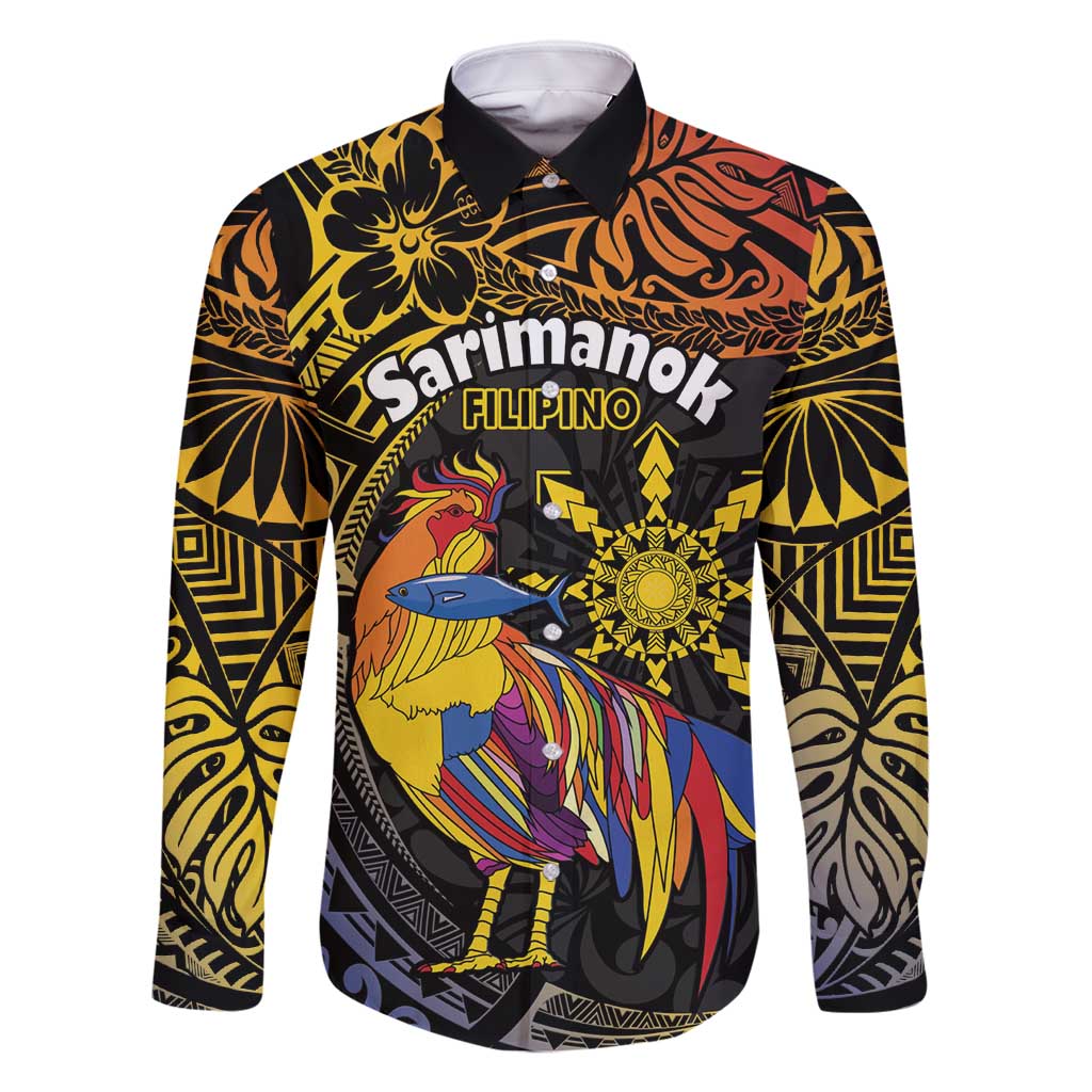 Philippines Sarimanok Family Matching Off Shoulder Short Dress and Hawaiian Shirt Papanok Legendary Bird Okir Polynesian Pattern LT14 Dad's Shirt - Long Sleeve Black - Polynesian Pride