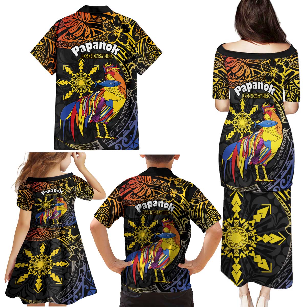 Philippines Sarimanok Family Matching Puletasi and Hawaiian Shirt Papanok Legendary Bird Okir Polynesian Pattern LT14 - Polynesian Pride