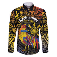 Philippines Sarimanok Family Matching Puletasi and Hawaiian Shirt Papanok Legendary Bird Okir Polynesian Pattern LT14 Dad's Shirt - Long Sleeve Black - Polynesian Pride