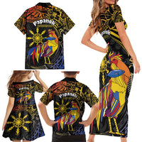 Philippines Sarimanok Family Matching Short Sleeve Bodycon Dress and Hawaiian Shirt Papanok Legendary Bird Okir Polynesian Pattern LT14 - Polynesian Pride