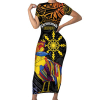Philippines Sarimanok Family Matching Short Sleeve Bodycon Dress and Hawaiian Shirt Papanok Legendary Bird Okir Polynesian Pattern LT14 Mom's Dress Black - Polynesian Pride