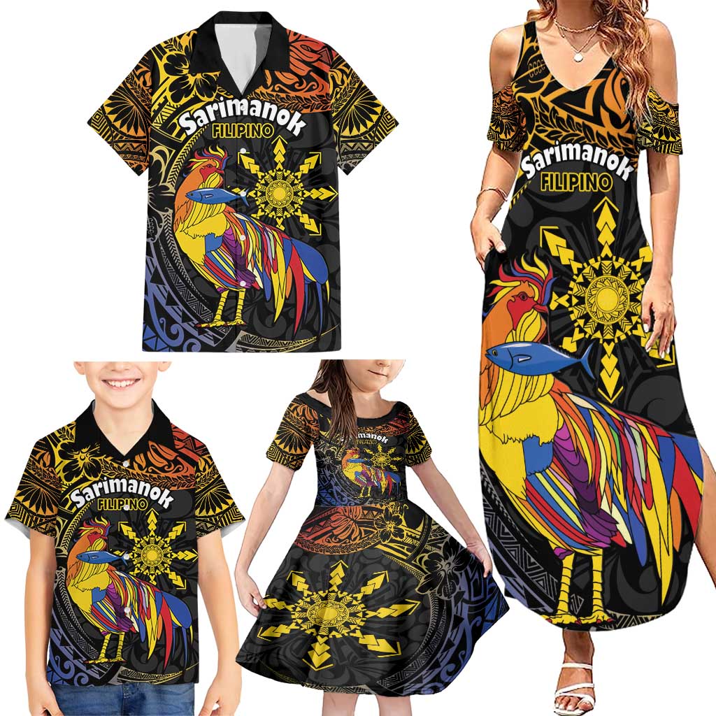 Philippines Sarimanok Family Matching Summer Maxi Dress and Hawaiian Shirt Papanok Legendary Bird Okir Polynesian Pattern LT14 - Polynesian Pride