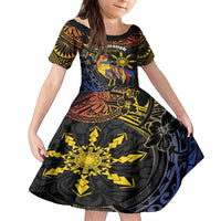 Philippines Sarimanok Family Matching Tank Maxi Dress and Hawaiian Shirt Papanok Legendary Bird Okir Polynesian Pattern LT14 Daughter's Dress Black - Polynesian Pride