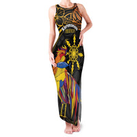Philippines Sarimanok Family Matching Tank Maxi Dress and Hawaiian Shirt Papanok Legendary Bird Okir Polynesian Pattern LT14 Mom's Dress Black - Polynesian Pride