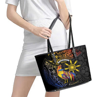 Philippines Sarimanok Leather Tote Bag Papanok Legendary Bird Okir Polynesian Pattern LT14 - Polynesian Pride