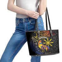 Philippines Sarimanok Leather Tote Bag Papanok Legendary Bird Okir Polynesian Pattern LT14 - Polynesian Pride
