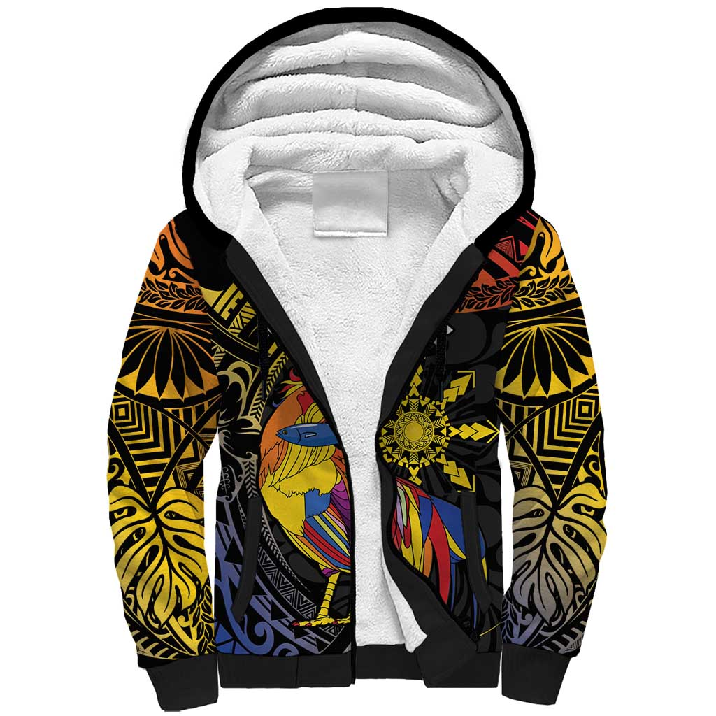 Philippines Sarimanok Sherpa Hoodie Papanok Legendary Bird Okir Polynesian Pattern LT14 Unisex Black - Polynesian Pride