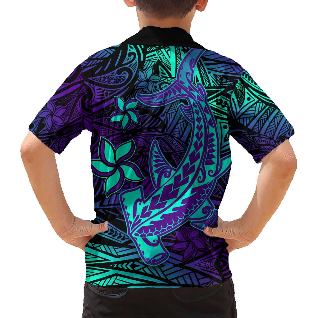 Purple Polynesian Family Matching Long Sleeve Bodycon Dress and Hawaiian Shirt Tribal Hammerhead Shark LT14 - Polynesian Pride