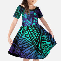 Purple Polynesian Family Matching Long Sleeve Bodycon Dress and Hawaiian Shirt Tribal Hammerhead Shark LT14 Daughter's Dress Purple - Polynesian Pride