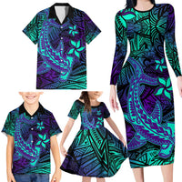 Purple Polynesian Family Matching Long Sleeve Bodycon Dress and Hawaiian Shirt Tribal Hammerhead Shark LT14 - Polynesian Pride