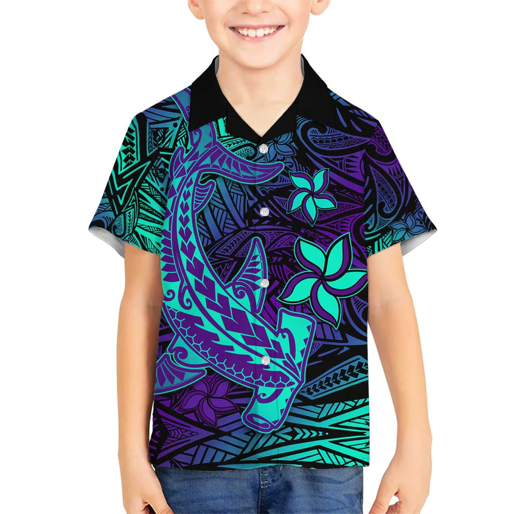 Purple Polynesian Family Matching Long Sleeve Bodycon Dress and Hawaiian Shirt Tribal Hammerhead Shark LT14 Son's Shirt Purple - Polynesian Pride
