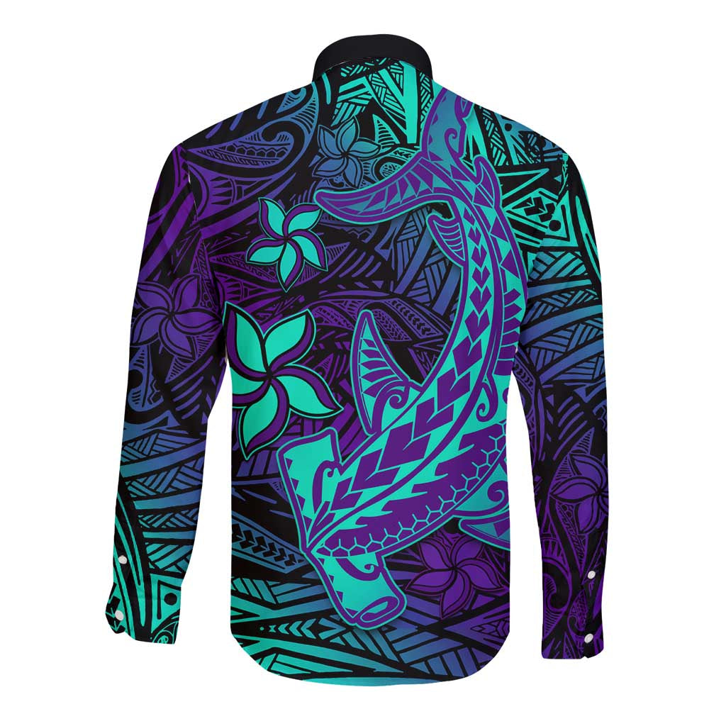 Purple Polynesian Family Matching Outfits - Off Shoulder Maxi Dress and Hawaiian Shirt Tribal Hammerhead Shark LT14 - Polynesian Pride