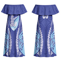 Northland 2026 Rugby Custom Couples Matching Off Shoulder Maxi Dress and Long Sleeve Button Shirt NZ Maori Silver Fern LT14 - Polynesian Pride