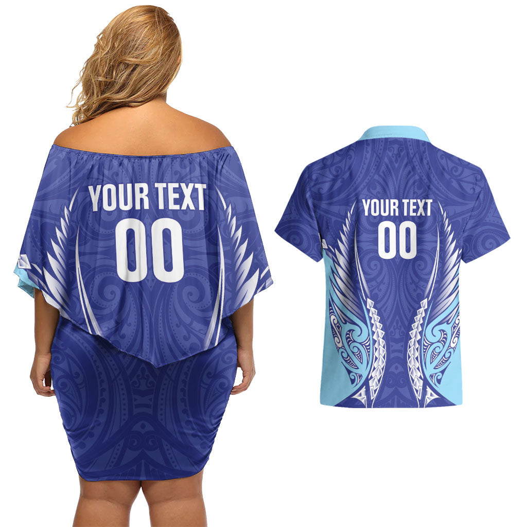Northland 2026 Rugby Custom Couples Matching Off Shoulder Short Dress and Hawaiian Shirt NZ Maori Silver Fern LT14 - Polynesian Pride