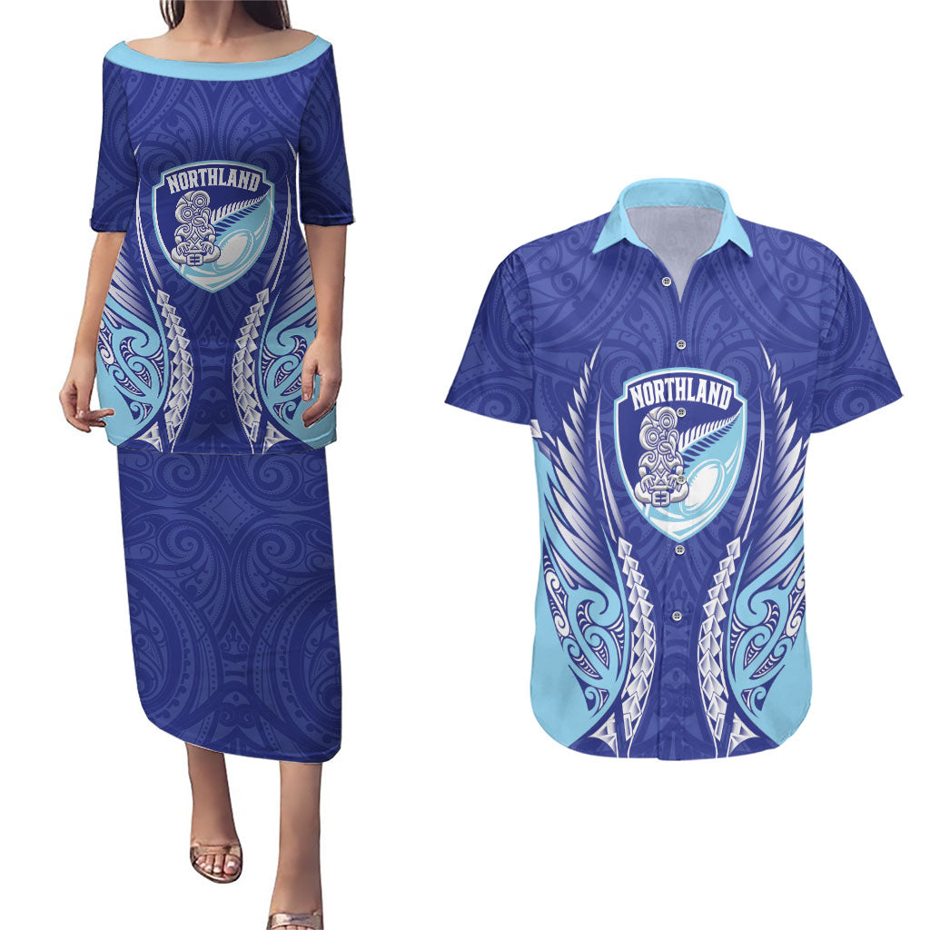 Northland 2026 Rugby Custom Couples Matching Puletasi and Hawaiian Shirt NZ Maori Silver Fern LT14 Blue - Polynesian Pride
