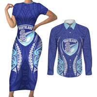 Northland 2026 Rugby Custom Couples Matching Short Sleeve Bodycon Dress and Long Sleeve Button Shirt NZ Maori Silver Fern LT14 Blue - Polynesian Pride