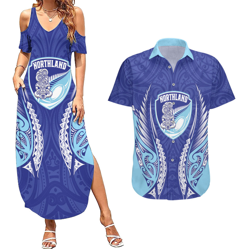 Northland 2026 Rugby Custom Couples Matching Summer Maxi Dress and Hawaiian Shirt NZ Maori Silver Fern LT14 Blue - Polynesian Pride