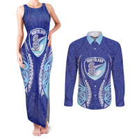 Northland 2026 Rugby Custom Couples Matching Tank Maxi Dress and Long Sleeve Button Shirt NZ Maori Silver Fern LT14 Blue - Polynesian Pride