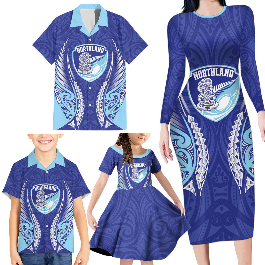 Northland 2026 Rugby Custom Family Matching Long Sleeve Bodycon Dress and Hawaiian Shirt NZ Maori Silver Fern LT14 - Polynesian Pride