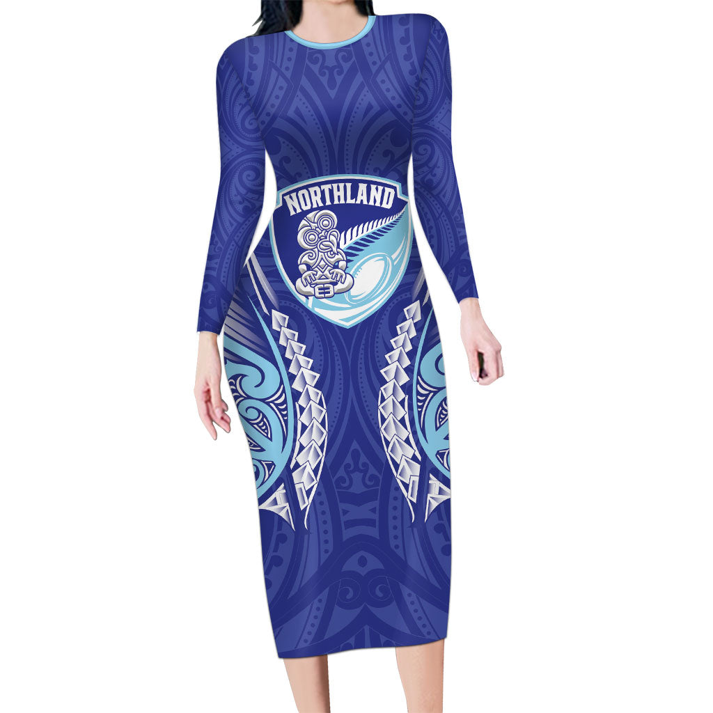 Northland 2026 Rugby Custom Family Matching Long Sleeve Bodycon Dress and Hawaiian Shirt NZ Maori Silver Fern LT14 Mom's Dress Blue - Polynesian Pride