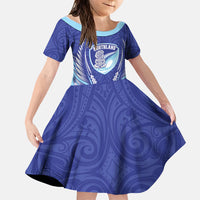 Northland 2026 Rugby Custom Family Matching Off Shoulder Maxi Dress and Hawaiian Shirt NZ Maori Silver Fern LT14 Daughter's Dress Blue - Polynesian Pride