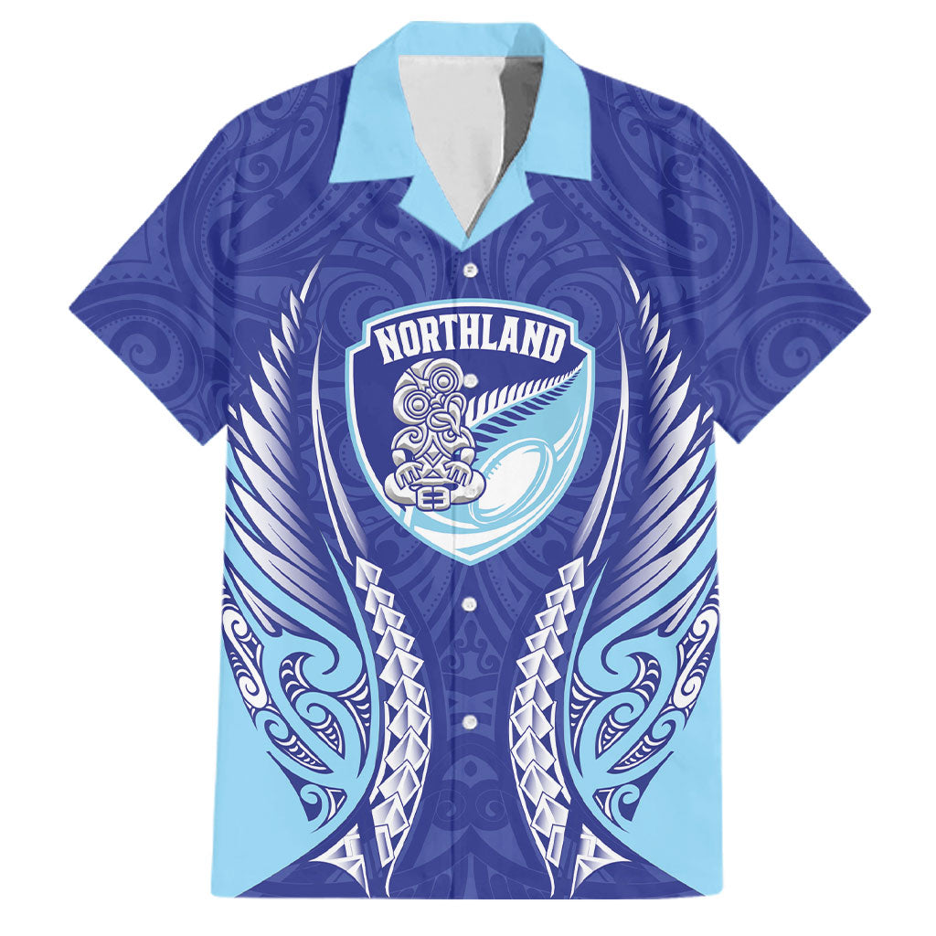 Northland 2026 Rugby Custom Family Matching Off Shoulder Maxi Dress and Hawaiian Shirt NZ Maori Silver Fern LT14 Dad's Shirt - Short Sleeve Blue - Polynesian Pride