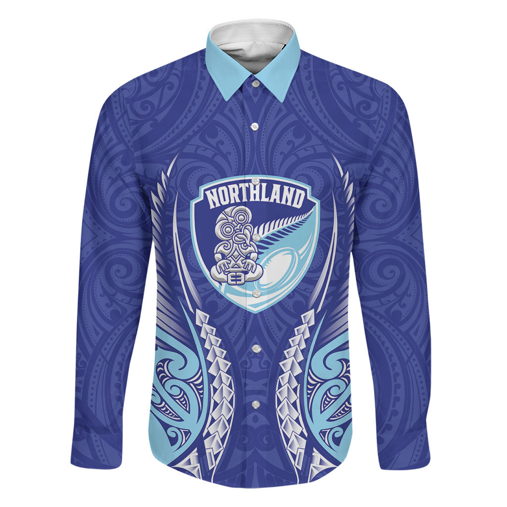 Northland 2026 Rugby Custom Family Matching Off Shoulder Maxi Dress and Hawaiian Shirt NZ Maori Silver Fern LT14 Dad's Shirt - Long Sleeve Blue - Polynesian Pride
