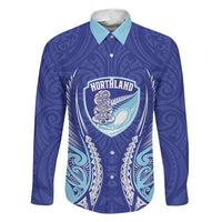 Northland 2026 Rugby Custom Family Matching Off Shoulder Maxi Dress and Hawaiian Shirt NZ Maori Silver Fern LT14 Dad's Shirt - Long Sleeve Blue - Polynesian Pride