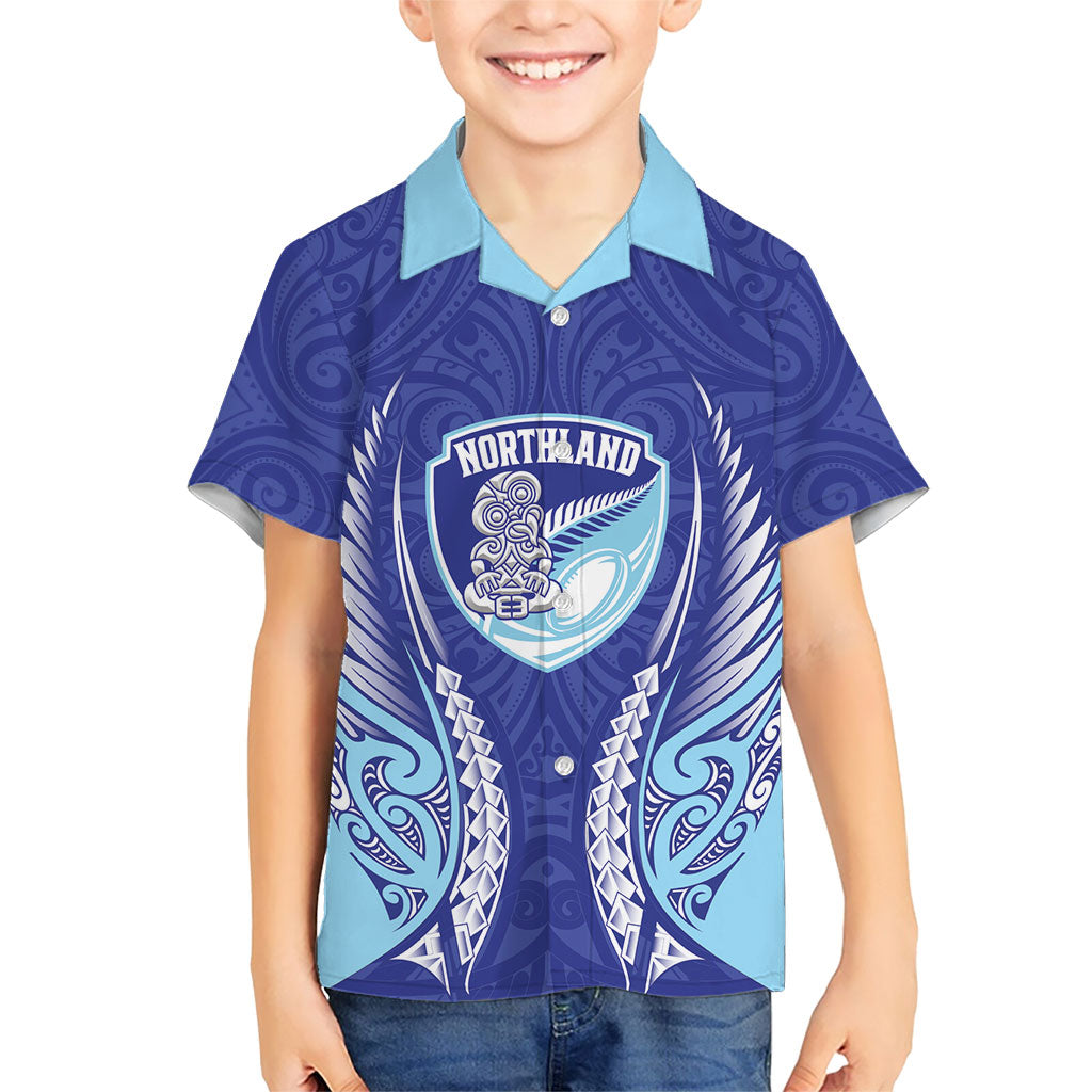 Northland 2026 Rugby Custom Family Matching Off Shoulder Short Dress and Hawaiian Shirt NZ Maori Silver Fern LT14 Son's Shirt Blue - Polynesian Pride