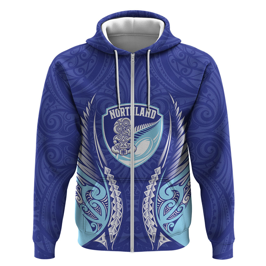 Northland 2026 Rugby Custom Zip Hoodie NZ Maori Silver Fern LT14 Zip Hoodie Blue - Polynesian Pride