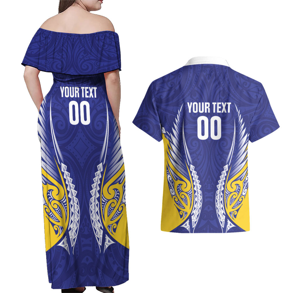 Otago 2026 Rugby Custom Couples Matching Off Shoulder Maxi Dress and Hawaiian Shirt NZ Maori Silver Fern