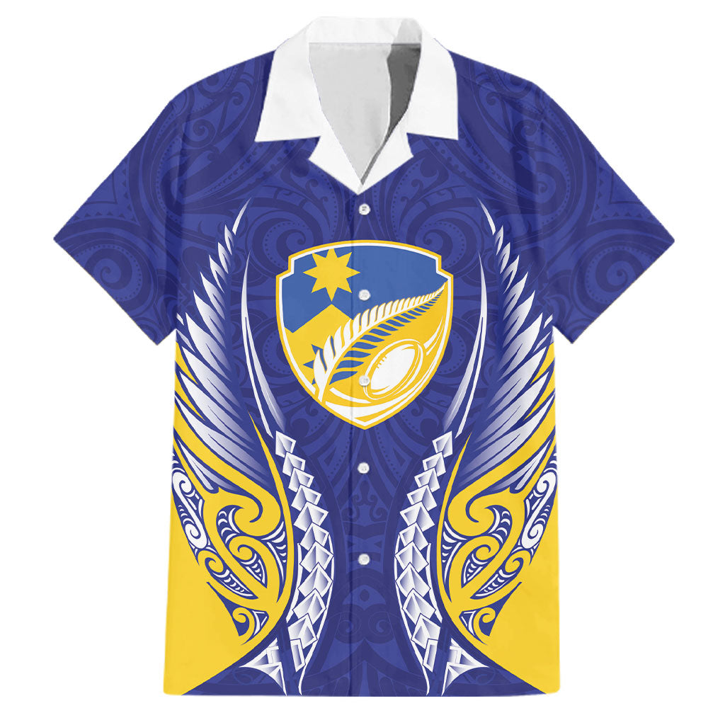 Otago 2026 Rugby Custom Family Matching Mermaid Dress and Hawaiian Shirt NZ Maori Silver Fern LT14 Dad's Shirt - Short Sleeve Blue - Polynesian Pride
