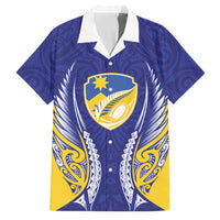 Otago 2026 Rugby Custom Family Matching Mermaid Dress and Hawaiian Shirt NZ Maori Silver Fern LT14 Dad's Shirt - Short Sleeve Blue - Polynesian Pride