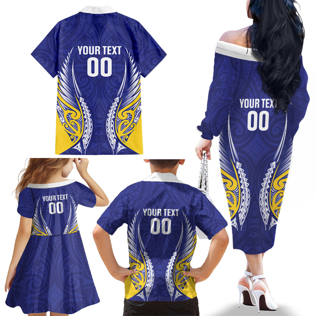 Otago 2026 Rugby Custom Family Matching Off The Shoulder Long Sleeve Dress and Hawaiian Shirt NZ Maori Silver Fern LT14 - Polynesian Pride