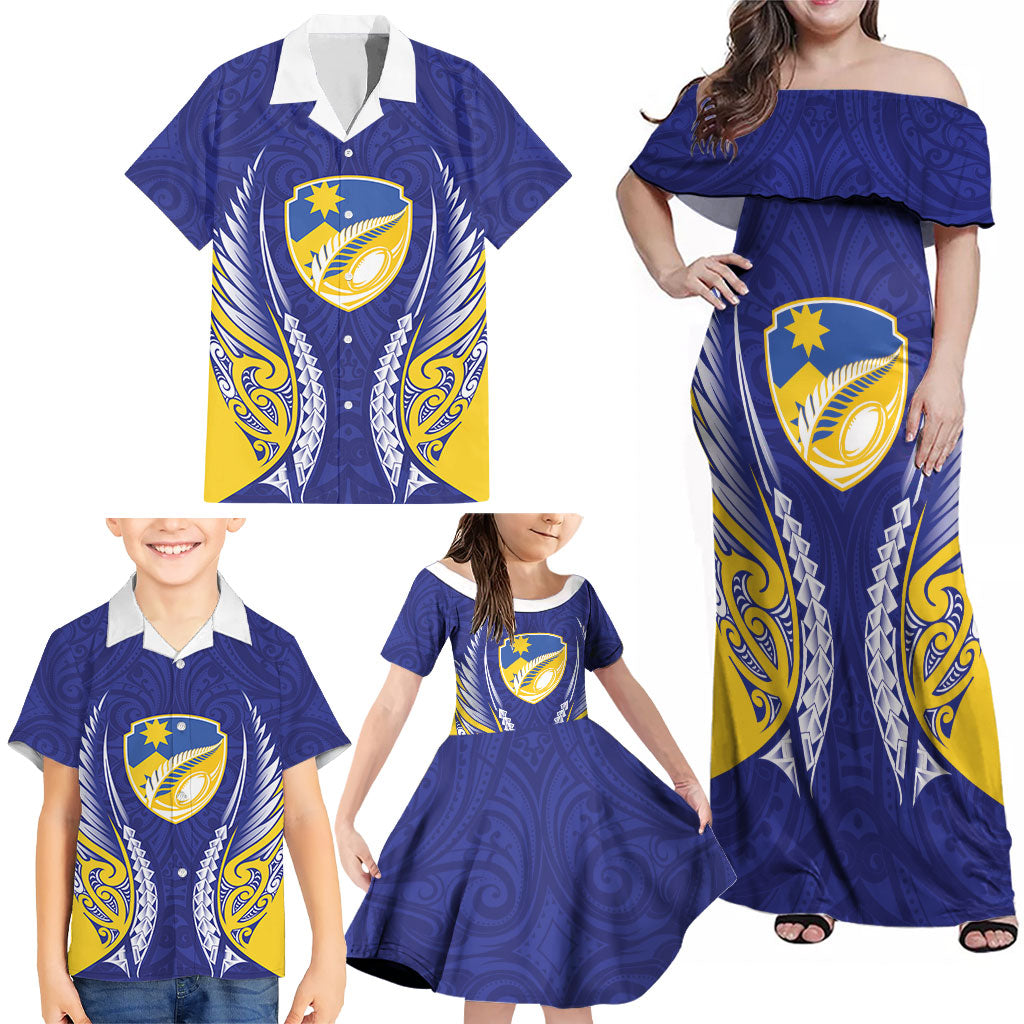Otago 2026 Rugby Custom Family Matching Off Shoulder Maxi Dress and Hawaiian Shirt NZ Maori Silver Fern