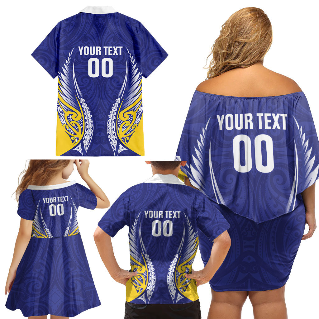 Otago 2026 Rugby Custom Family Matching Off Shoulder Short Dress and Hawaiian Shirt NZ Maori Silver Fern LT14 - Polynesian Pride
