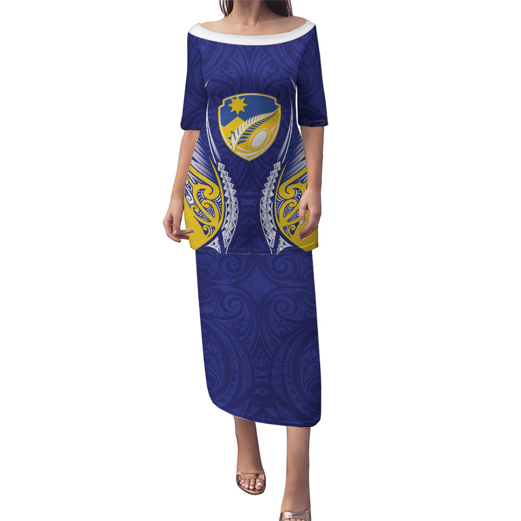 Otago 2026 Rugby Custom Family Matching Puletasi and Hawaiian Shirt NZ Maori Silver Fern LT14 Mom's Dress Blue - Polynesian Pride