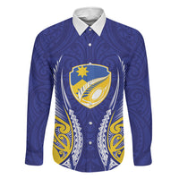 Otago 2026 Rugby Custom Family Matching Summer Maxi Dress and Hawaiian Shirt NZ Maori Silver Fern LT14 Dad's Shirt - Long Sleeve Blue - Polynesian Pride