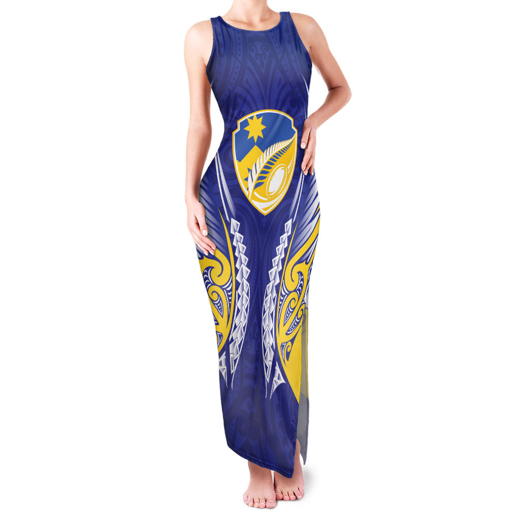 Otago 2026 Rugby Custom Family Matching Tank Maxi Dress and Hawaiian Shirt NZ Maori Silver Fern LT14 Mom's Dress Blue - Polynesian Pride