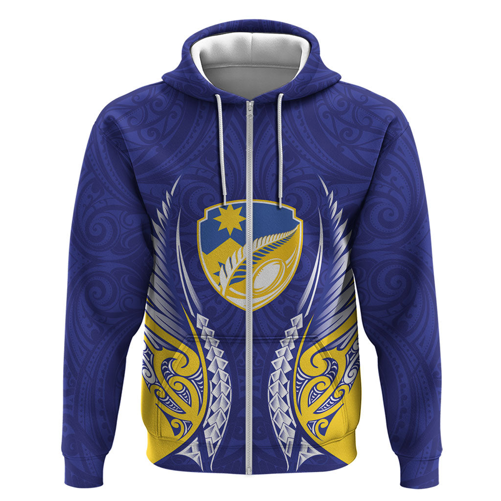 Otago 2026 Rugby Custom Zip Hoodie NZ Maori Silver Fern LT14 Zip Hoodie Blue - Polynesian Pride