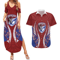 Southland 2026 Rugby Custom Couples Matching Summer Maxi Dress and Hawaiian Shirt NZ Maori Silver Fern LT14 Maroon - Polynesian Pride